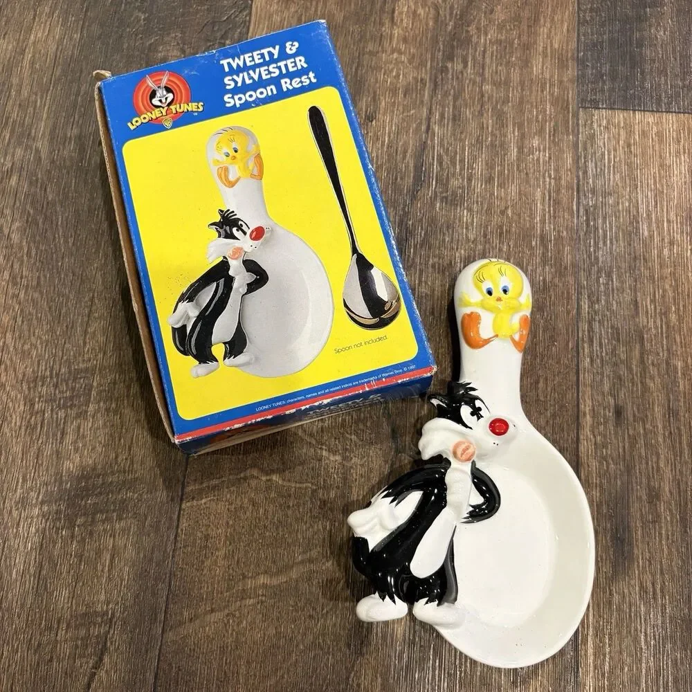 Vintage 1997 Looney Tunes Tweety & Sylvester Ceramic Spoon Rest w/ Box - Picture 1 of 7